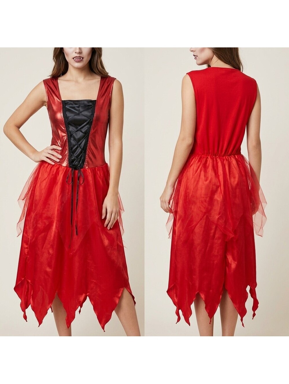 Vampire Fairy Dress Costume Women S/M Red Halloween Asymmetrical Tattered